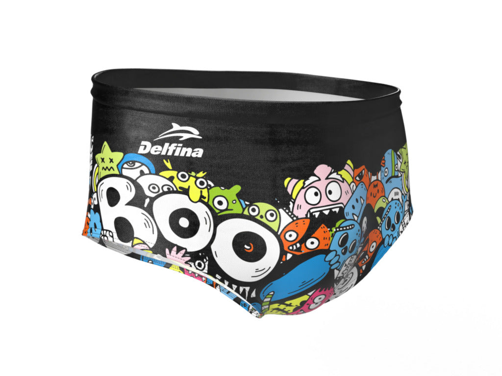 HALLOWEEN BOO BLACK MEN'S SQUARED SWIM BRIEF