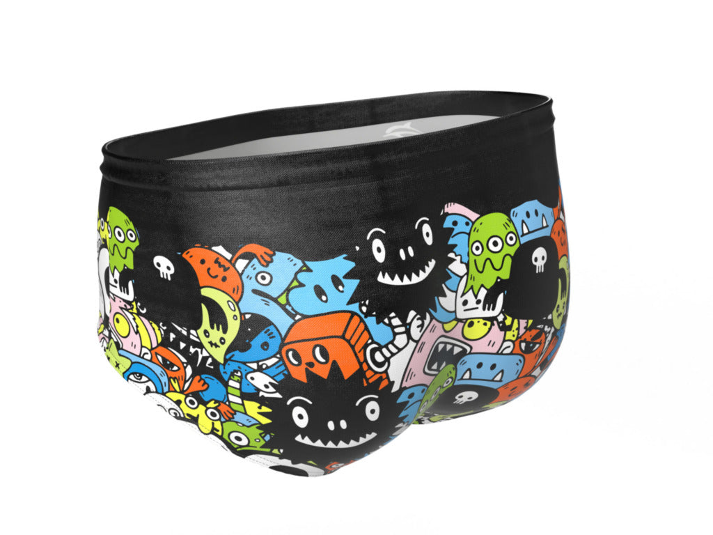 HALLOWEEN BOO BLACK MEN'S SQUARED SWIM BRIEF