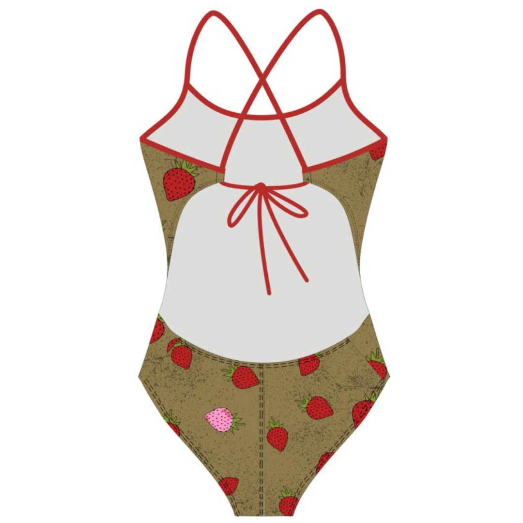 Fragaria Fields Red Women's Tie Back Swimsuit