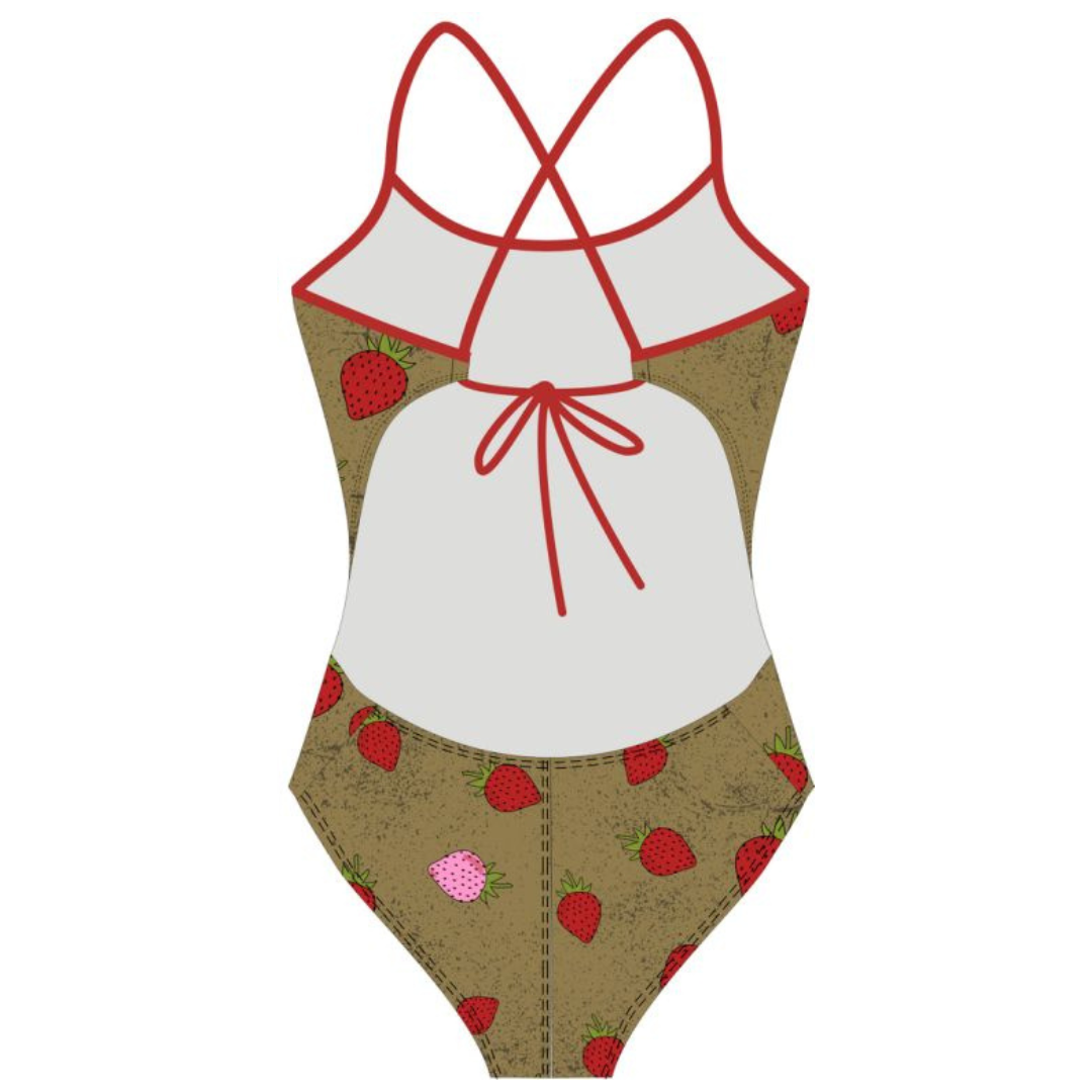 FRAGARIA FIELDS RED WOMEN'S TIE BACK SWIMSUIT