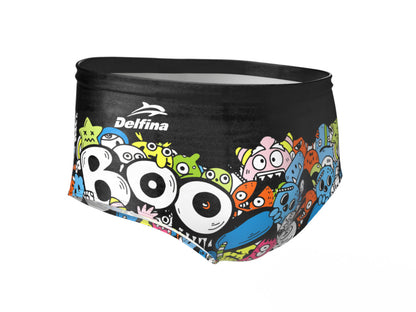 HALLOWEEN BOO BLACK MEN'S SQUARED SWIM BRIEF