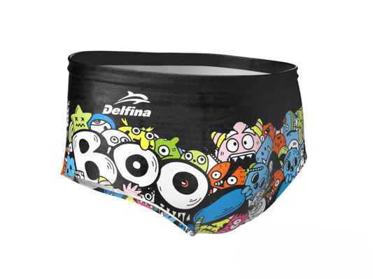 HALLOWEEN BOO BLACK MEN'S SQUARED SWIM BRIEF