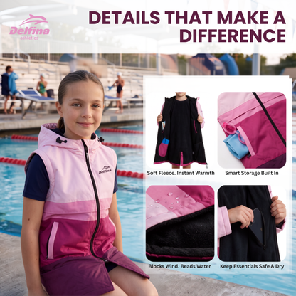 Delfina Kids Swim Parka Jacket with Removable Sleeves