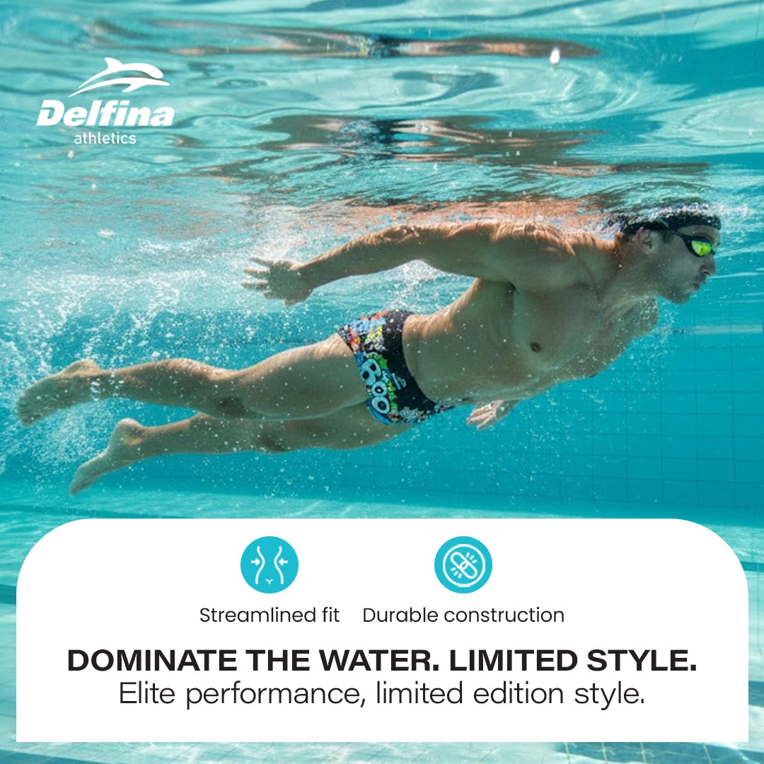 Halloween Boo Black Men's Squared Swim Brief Streamlined fit and durable construction