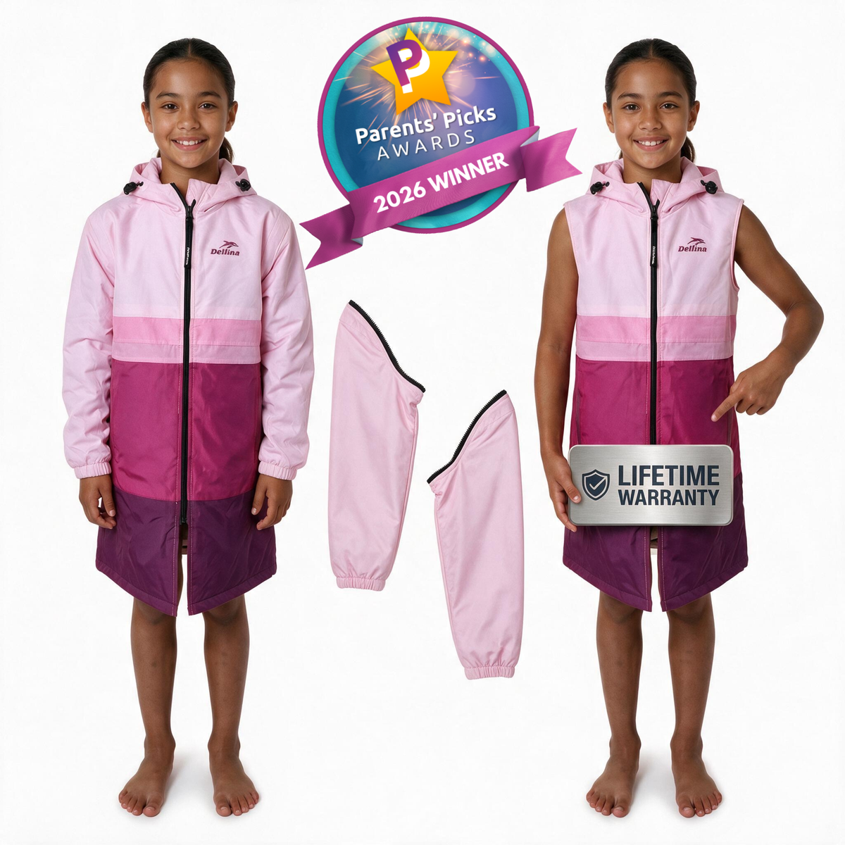 Delfina Kids Swim Parka Jacket with Removable Sleeves